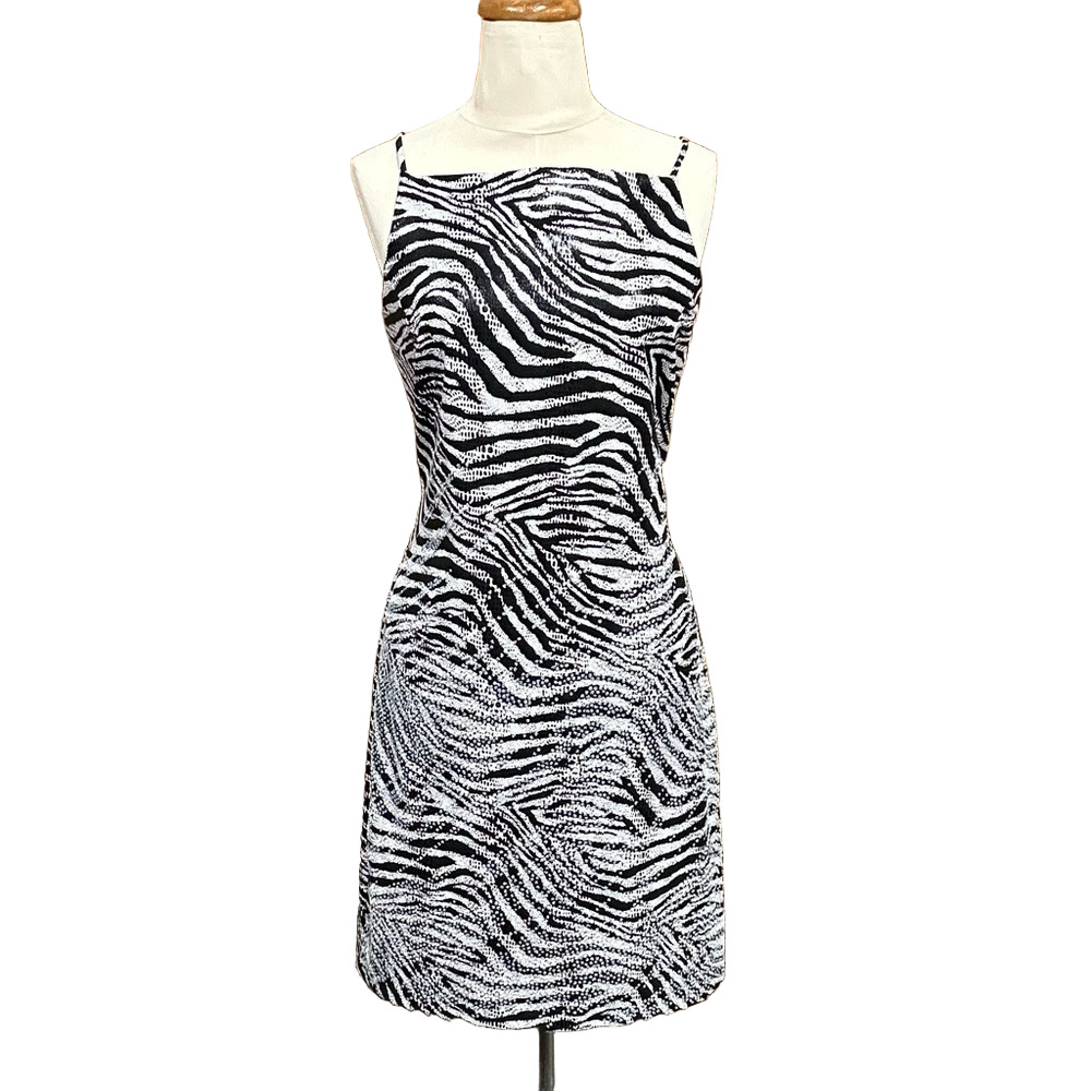 CDC black white zebra print square neck sleeveless dress Size 14